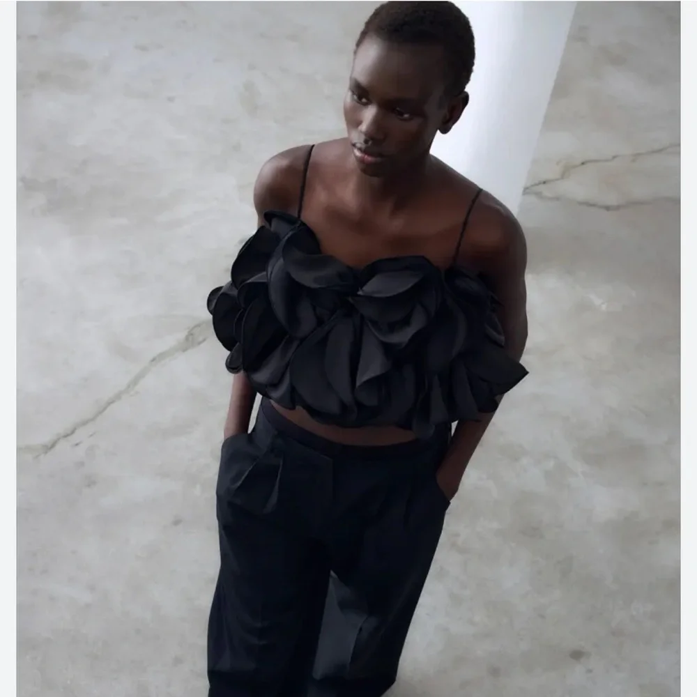 MAGDA BUTRYM X H&M RUFFLE SATIN BUSTIER TOP In Black - Picture 3 of 13